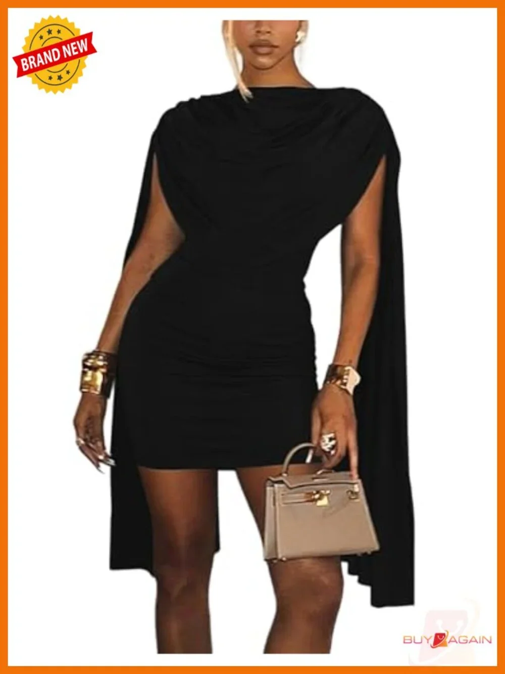 Sexy Bodycon Mini Dress Cowl Neck Cape Sleeve Club Party Cocktail